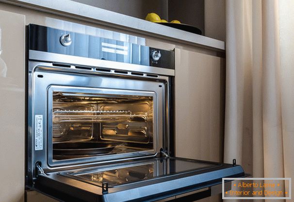 Oven in the kitchen with the effect of optical illusion