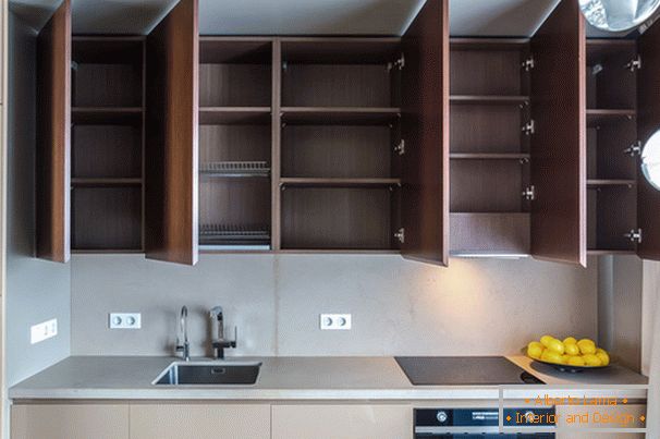 Interior of the kitchen with the effect of optical illusion