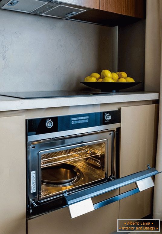 Oven in the kitchen with the effect of optical illusion