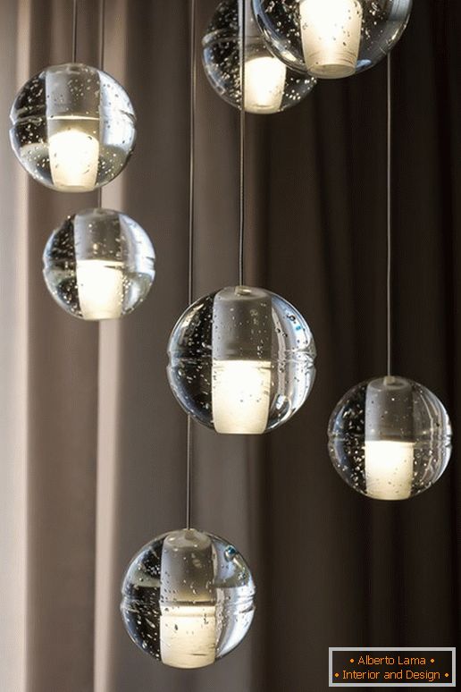 Original chandelier in the kitchen with the effect of optical illusion