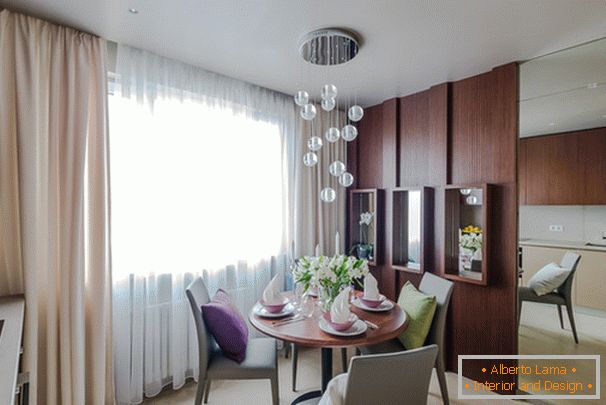 Interior of the kitchen with the effect of optical illusion