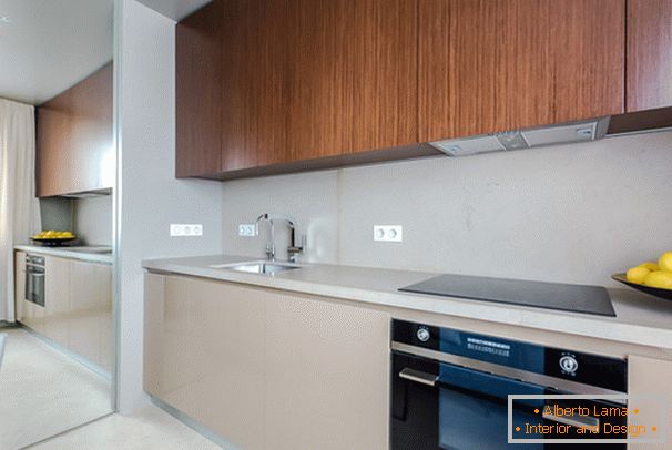 Interior of the kitchen with the effect of optical illusion