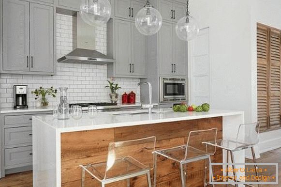 Fashionable design of the kitchen 2018 with furniture in gray
