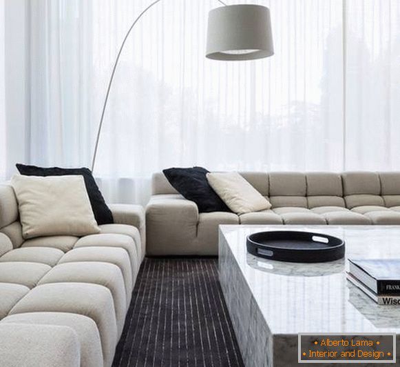 Black and white interior fabrics on the living room photo