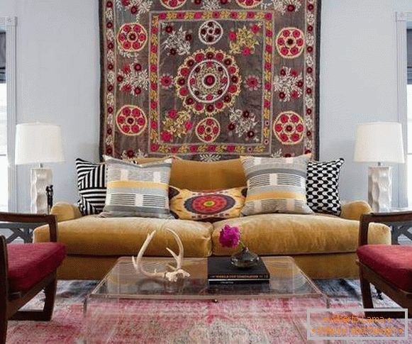 Bright furniture fabrics with a pattern - photo of interiors