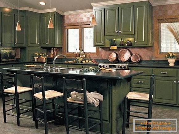 What color is fashionable in 2017 - photo dark green kitchen