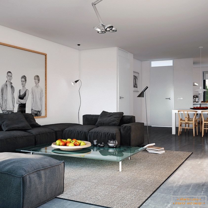 Monochrome interior of the living room