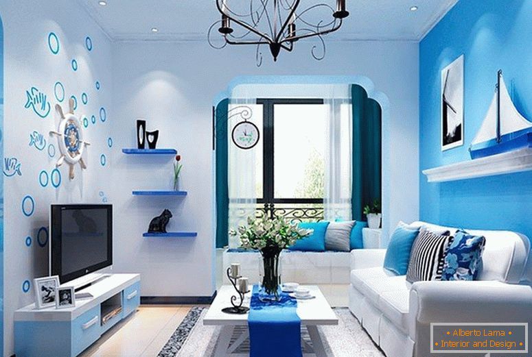 Living room with a blue interior