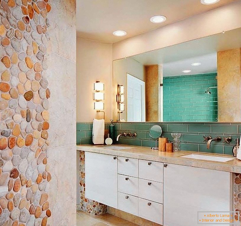 Mosaic from a stone in an interior of a bathroom