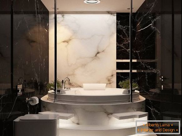 Black and white bathroom with LED lighting