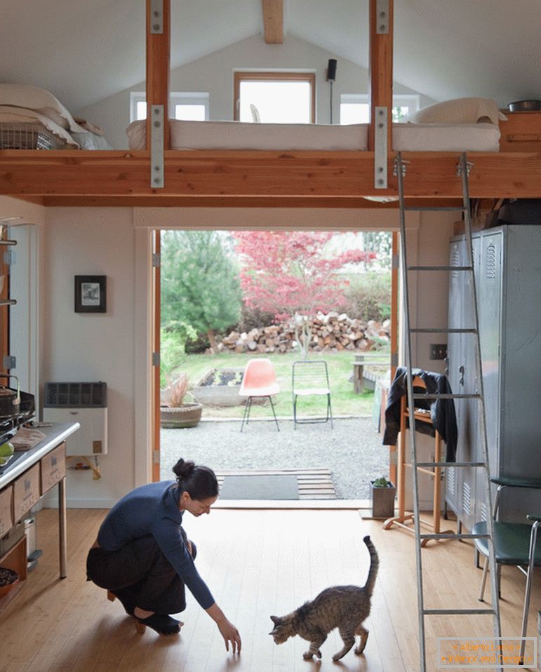 Interior of a two-tier tiny house