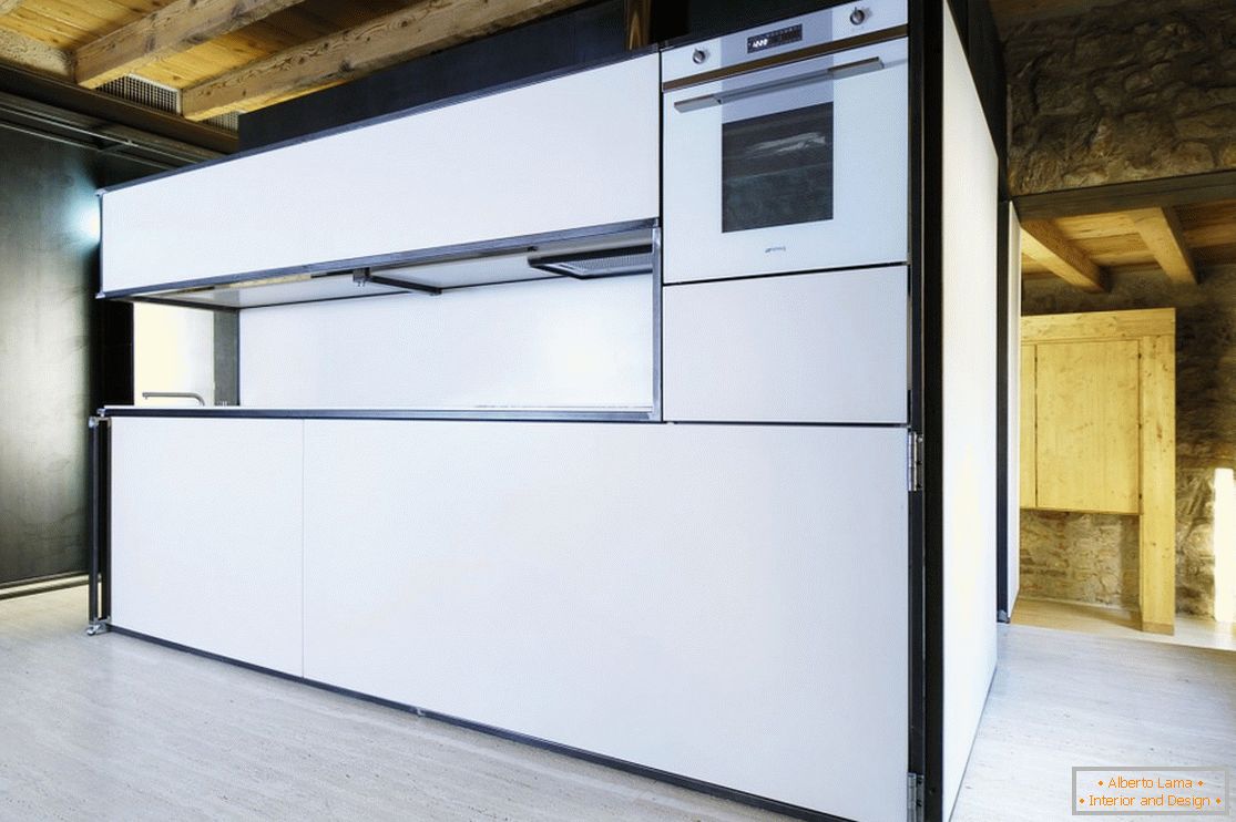 Ultra-modern design of a kitchen set at home in Brescia