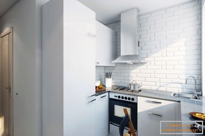 White kitchen of a small studio apartment in Russia