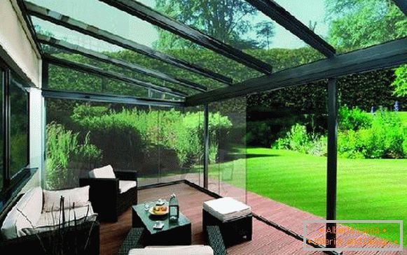 Types of awnings from polycarbonate in a private house, фото 10