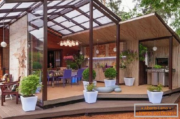 Types of awnings from polycarbonate in a private house, фото 28
