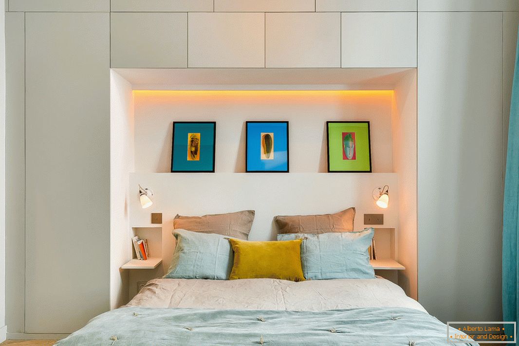 Built-in storage above the bed