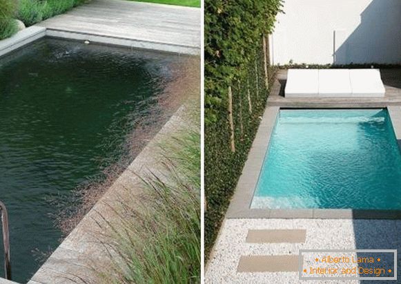 Concrete pools and landscaping in the photo