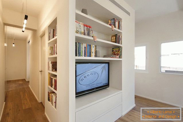 Interior of a rectangular studio apartment in Tel Aviv