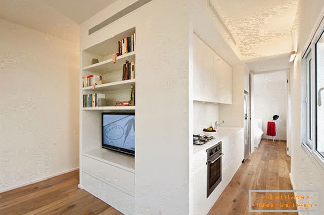 Kitchen rectangular studio apartment in Tel Aviv