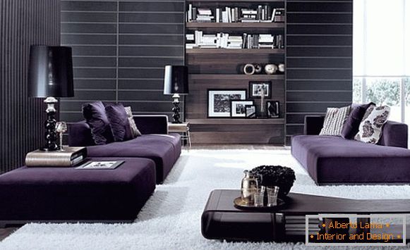 Living room in violet-white design