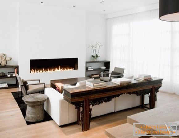 Fireplace in the white living room