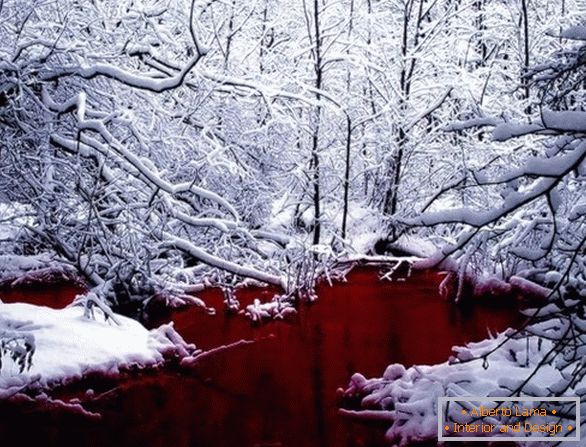Blood red lake in Canada
