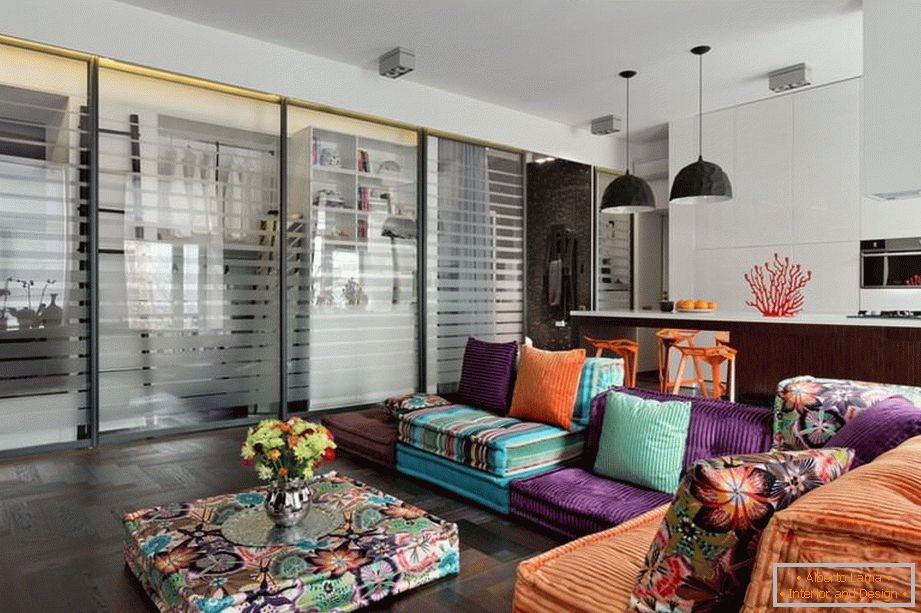 Living room of a stylish studio apartment in Kiev