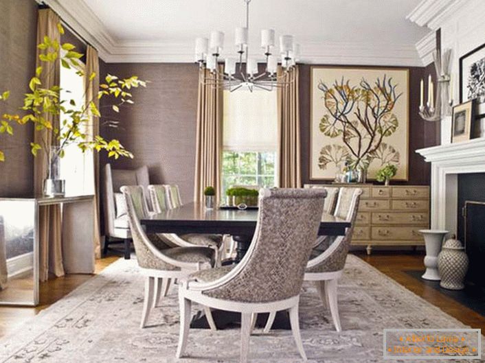 Living room in neoclassic style. The interior elegantly combines simplicity, modesty and elegance.
