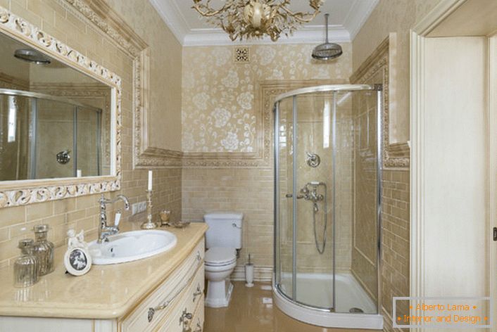 Stylish bathroom. The interior style of the neoclassic looks great in a spacious and functional room.