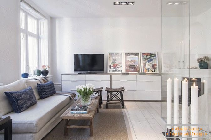 The living room of studio apartment in Scandinavian style