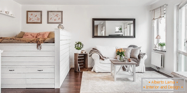 Design interior studio apartments in white tones