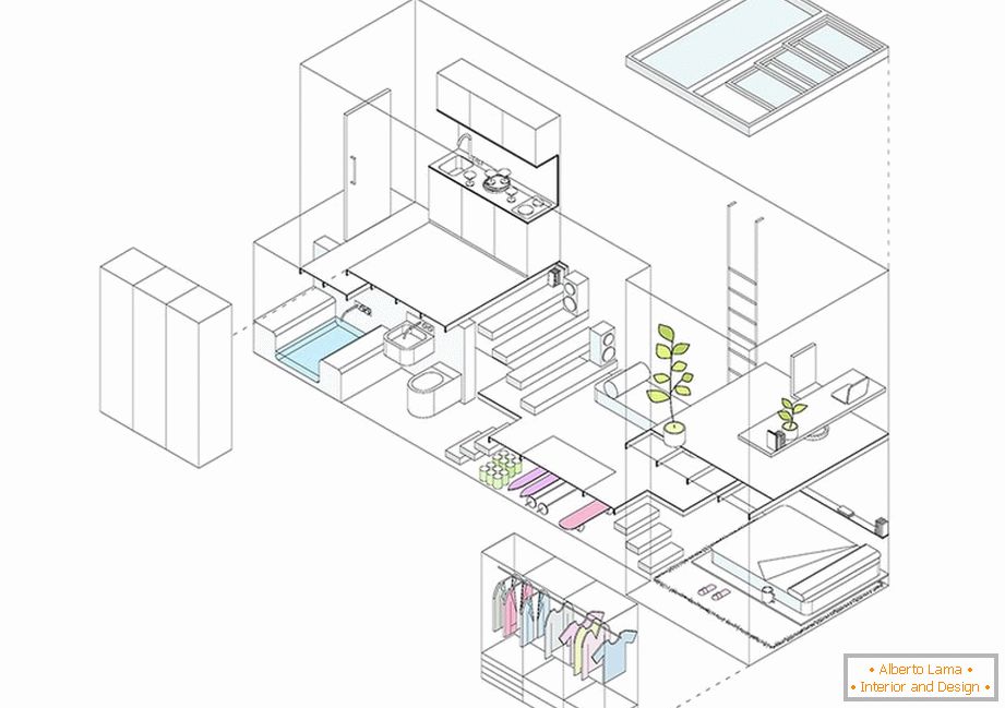 The layout of a two-level apartment