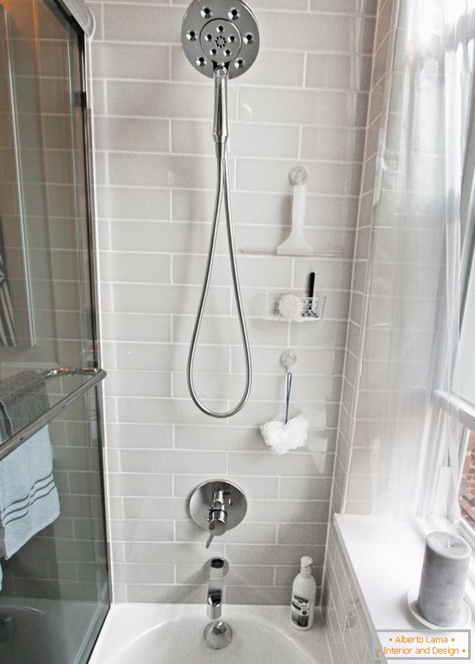 Shower in the interior of a small bathroom