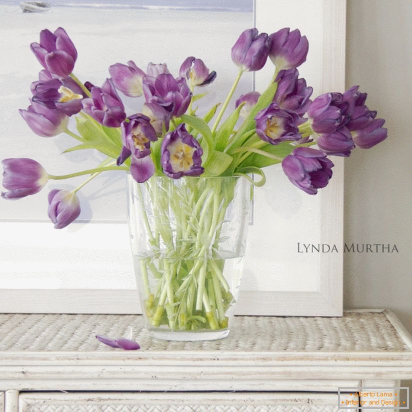 A bouquet of tulips on the table