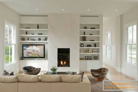 A gypsum boardboard niche under the TV with own hands with a fireplace