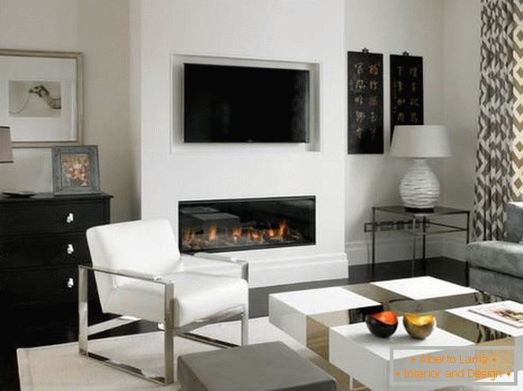 Gypsum cardboard niche for TV and fireplace