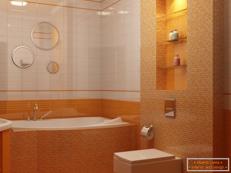 The combination of white and orange tiles on the walls