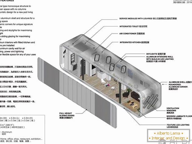 Drawing of the prefab house Alpod