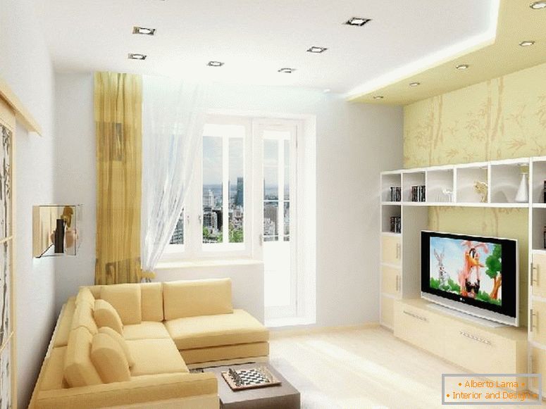 Yellow and white living room