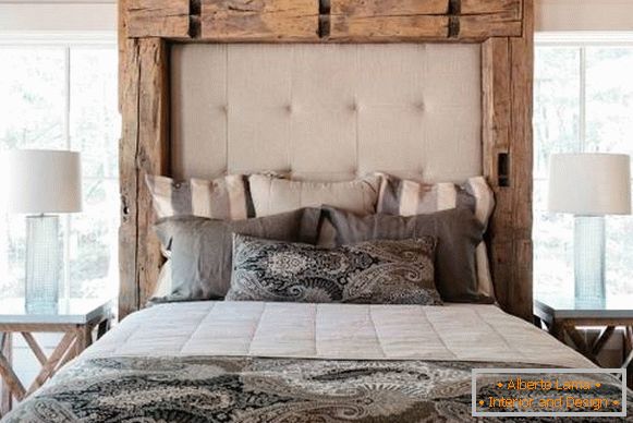 Wooden bed with own hands with a soft headboard - photo