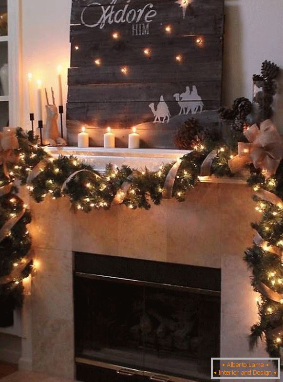 Christmas garland on a fireplace, photo 32