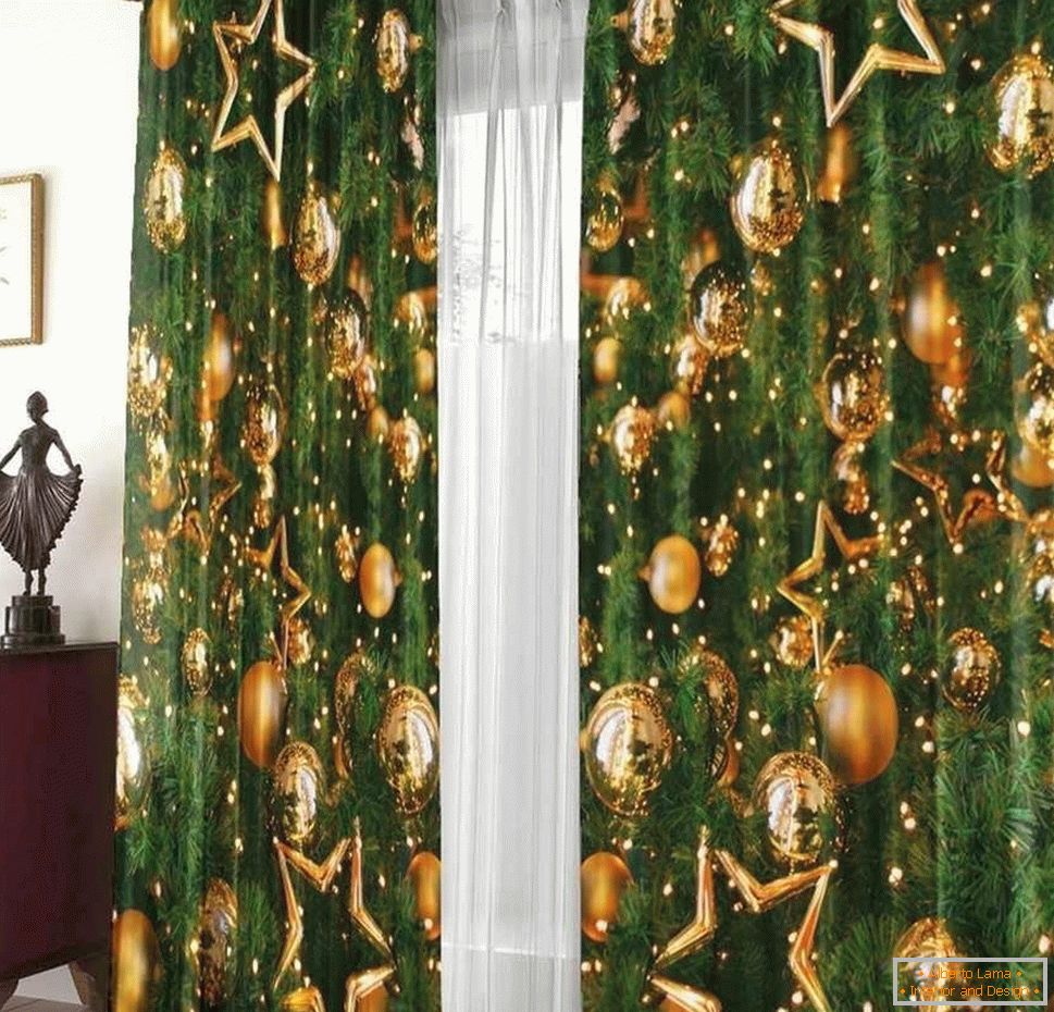 Christmas toys on the curtains