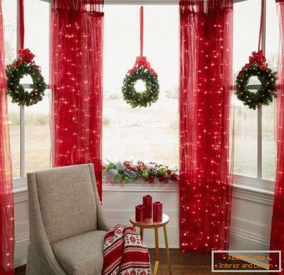 Christmas tree garland for window decoration and curtains