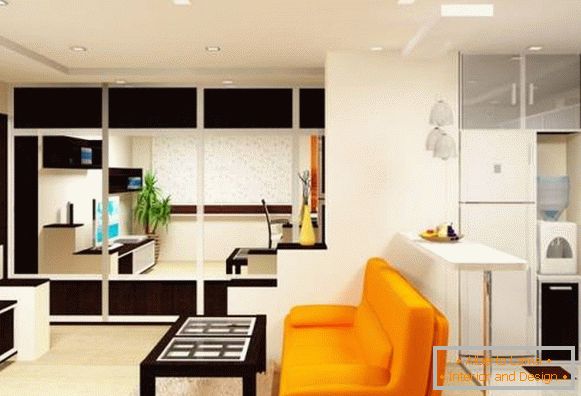 A modern idea for combining the kitchen with the living room
