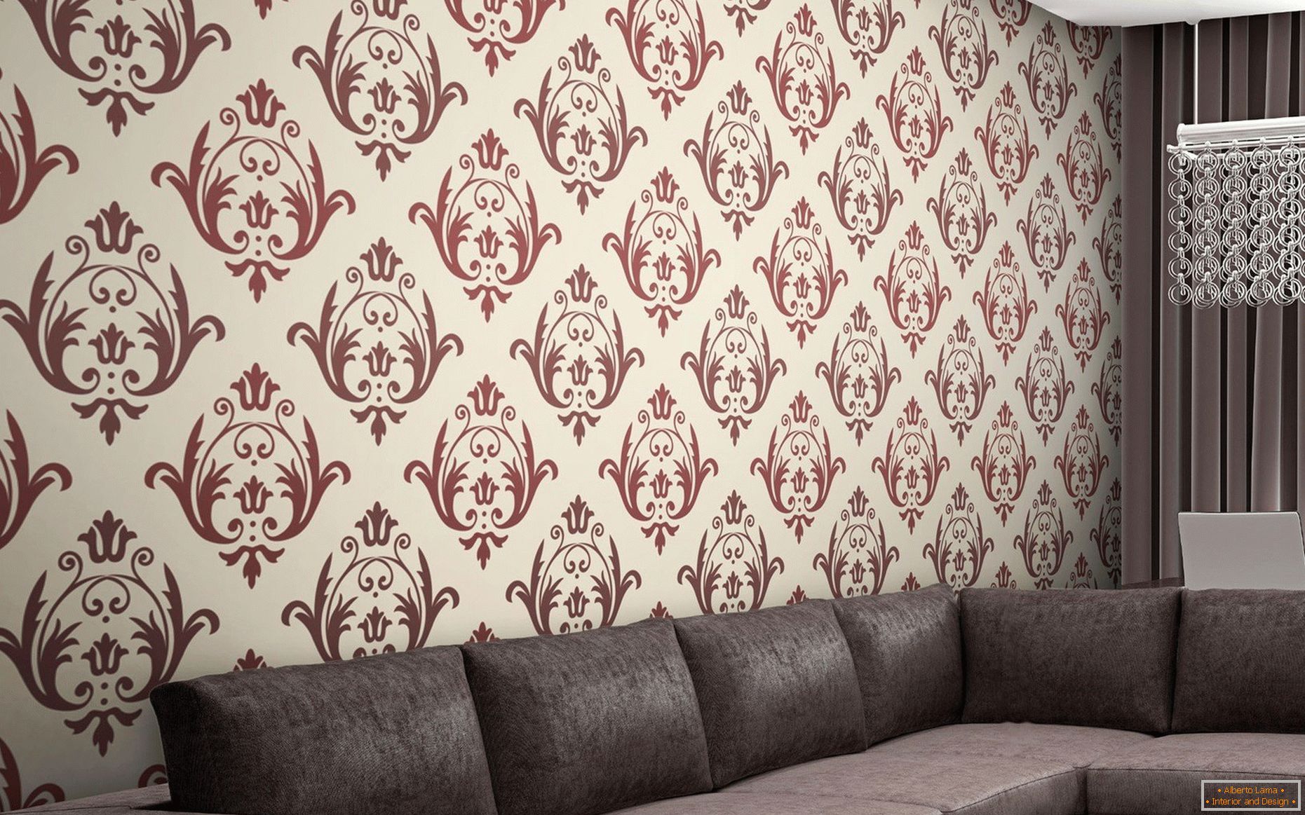 Design-project of a wall covered with wallpaper