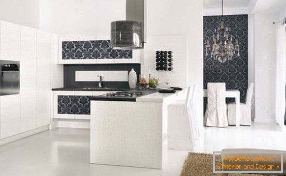 Modern kitchen with wallpaper in the style of luxury