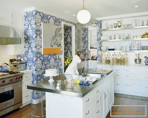 Stylish kitchen with wallpaper 2018