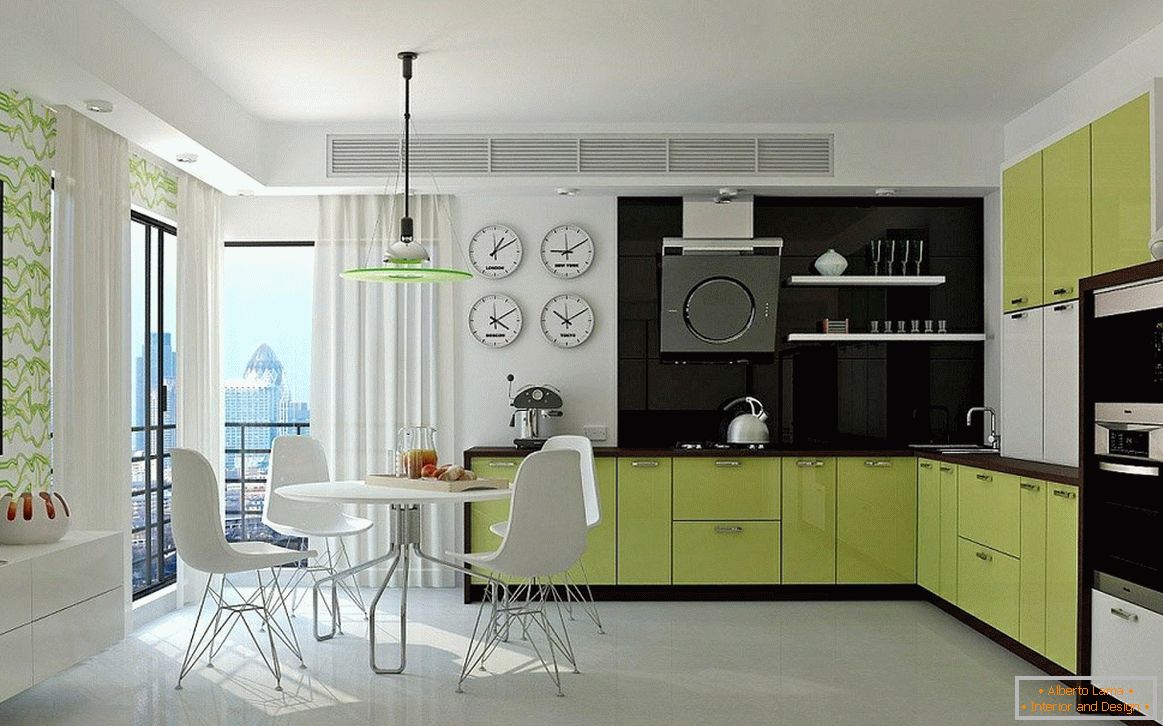 Modern furniture in the interior of the kitchen