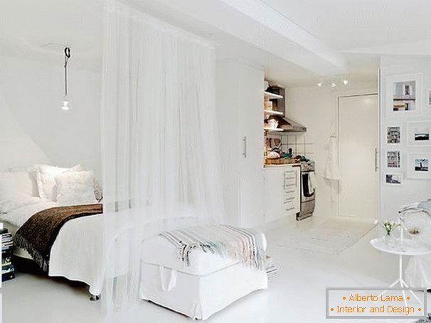 Appearance of studio apartment in white color