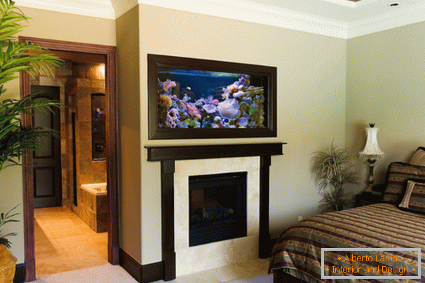 Aquarium above the fireplace